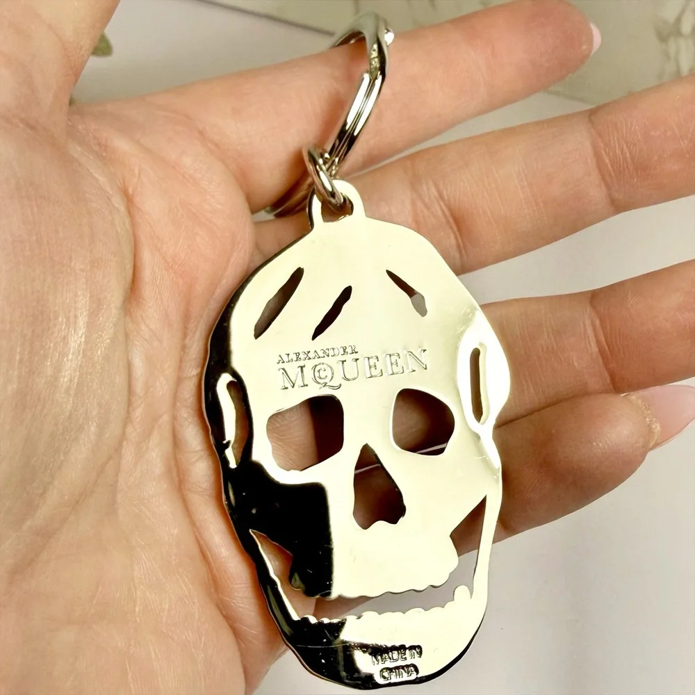 Alexander McQueen Navy Blue & Silver Skull Bag Charm/Keychain